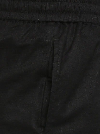 Women's Black Cotton Slub Solid Palazzo