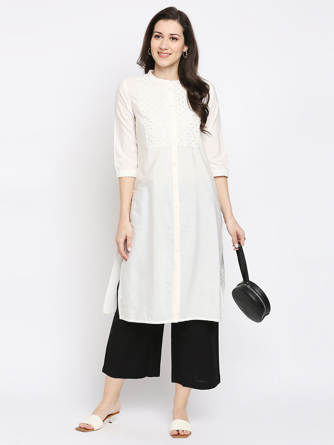 Women's Black Cotton Slub Solid Palazzo