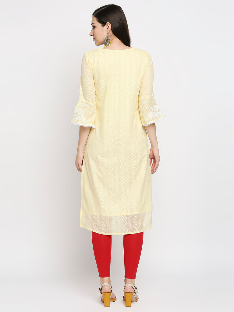 Women's Yellow Cotton Embroidered Nylangan Topwear