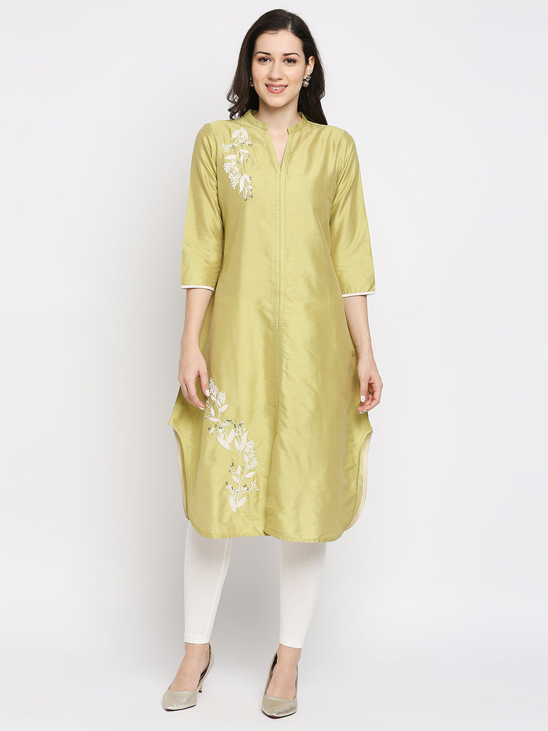 Women's Yellow Viscose Embroidered Nylangan Topwear