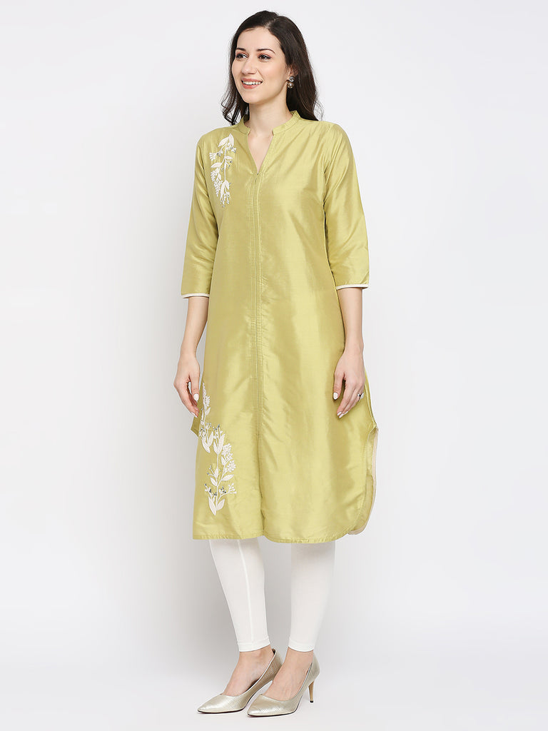 Women's Yellow Viscose Embroidered Nylangan Topwear
