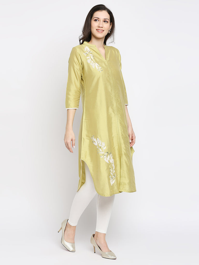 Women's Yellow Viscose Embroidered Nylangan Topwear