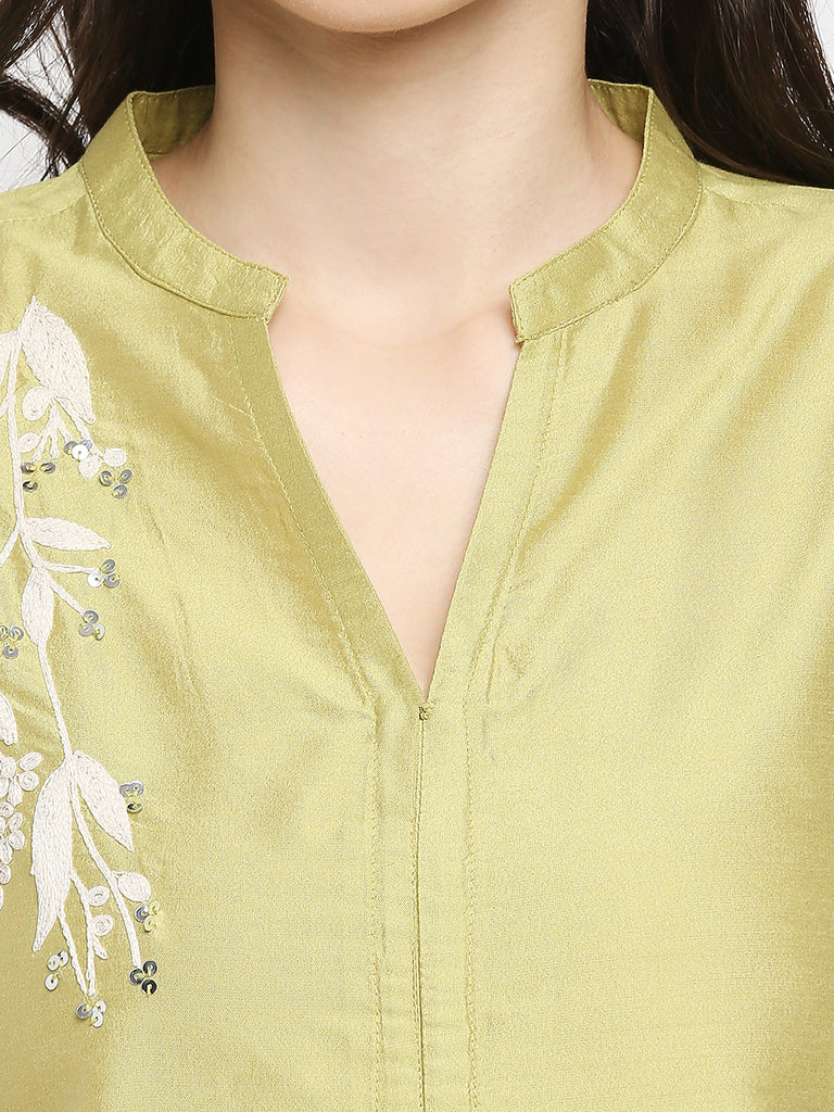 Women's Yellow Viscose Embroidered Nylangan Topwear