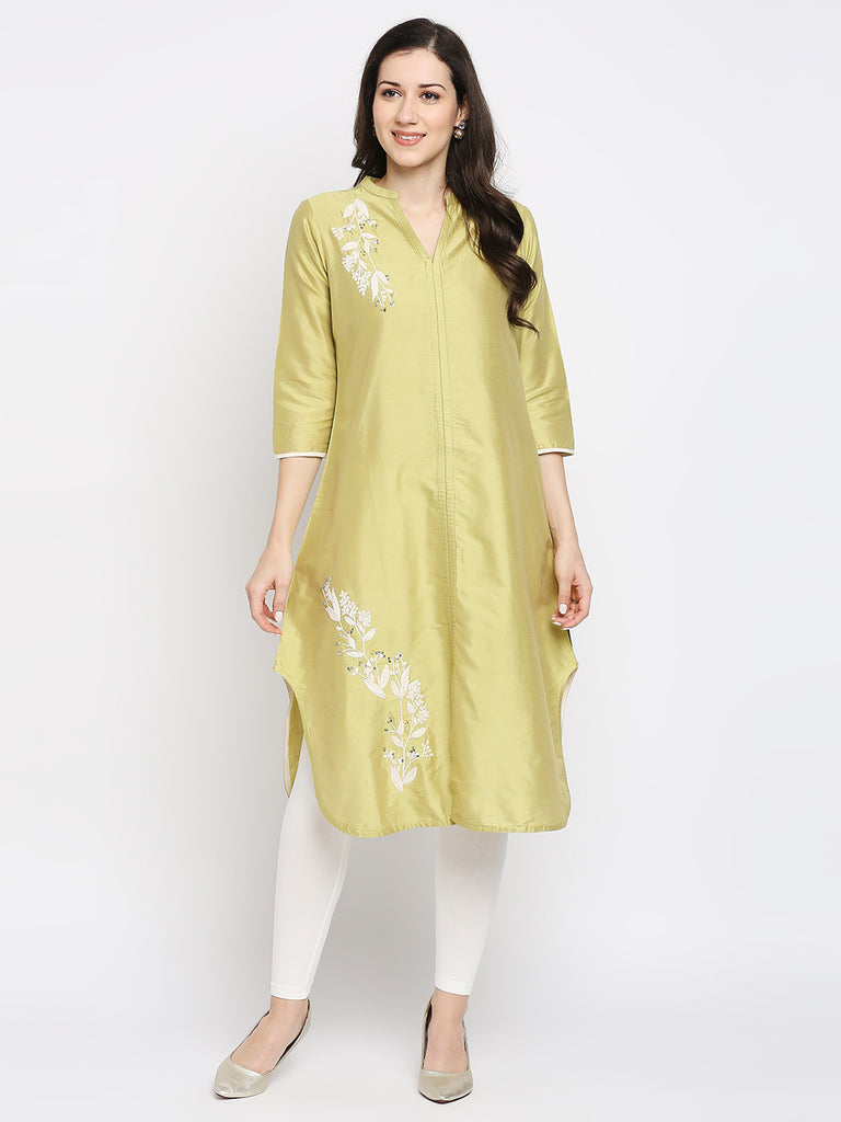 Women's Yellow Viscose Embroidered Nylangan Topwear