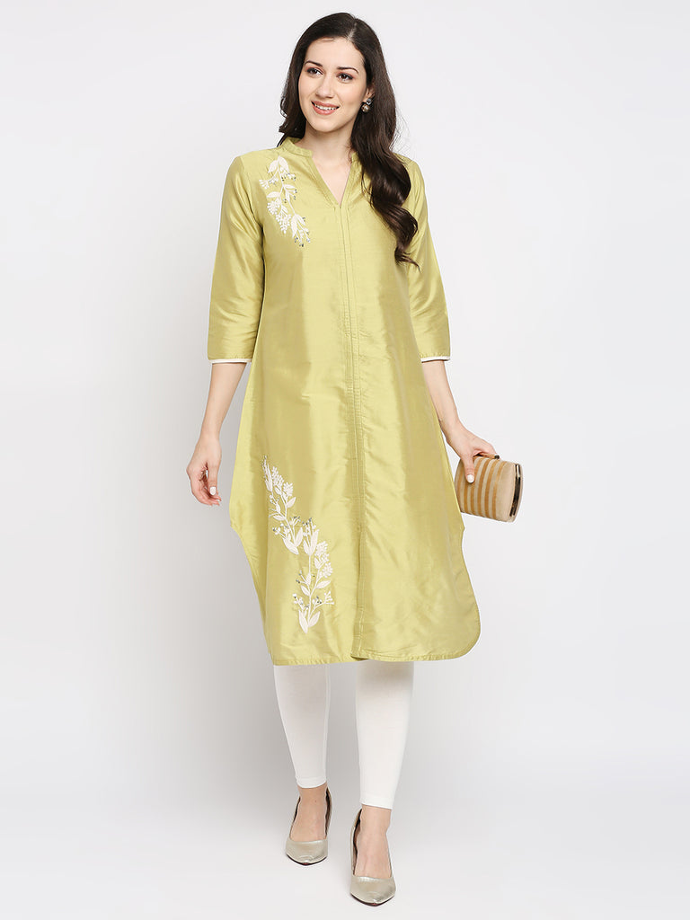 Women's Yellow Viscose Embroidered Nylangan Topwear
