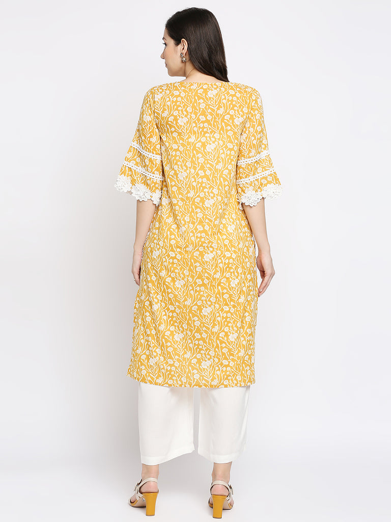 Women's Mustard Cotton Printed Kurta