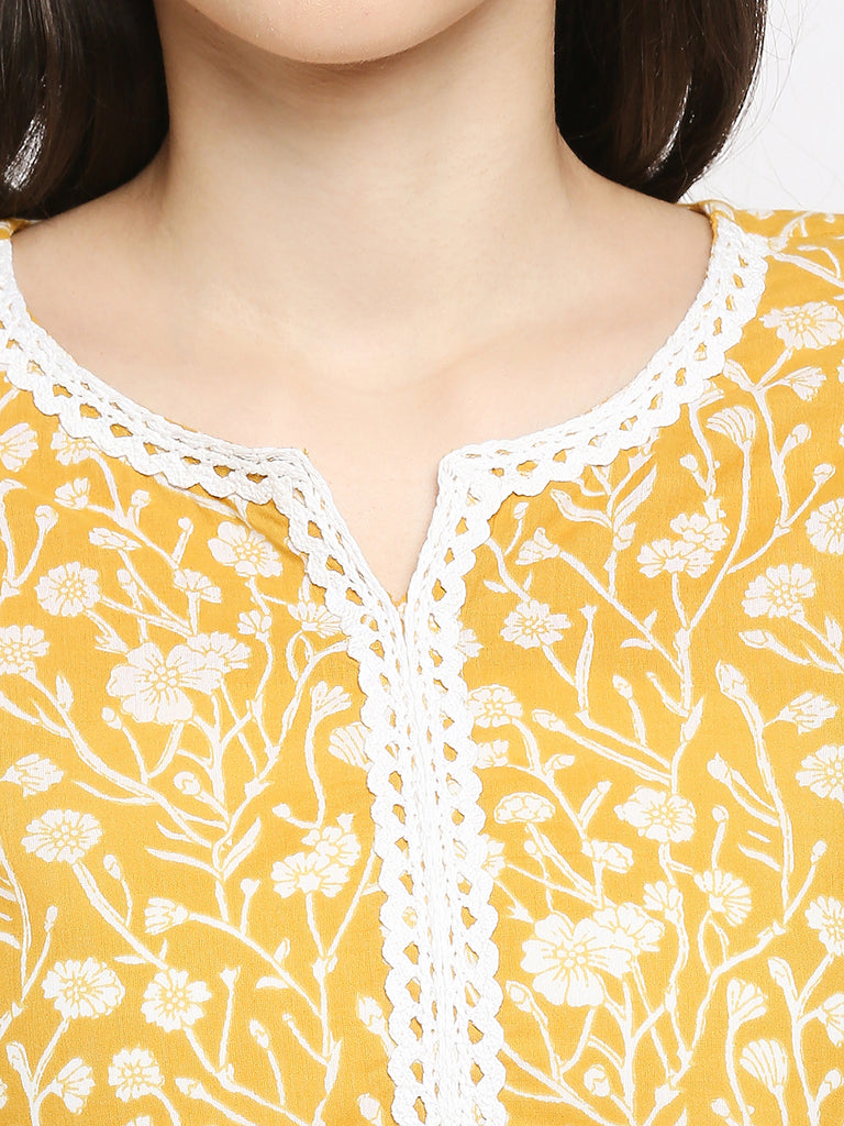 Women's Mustard Cotton Printed Kurta