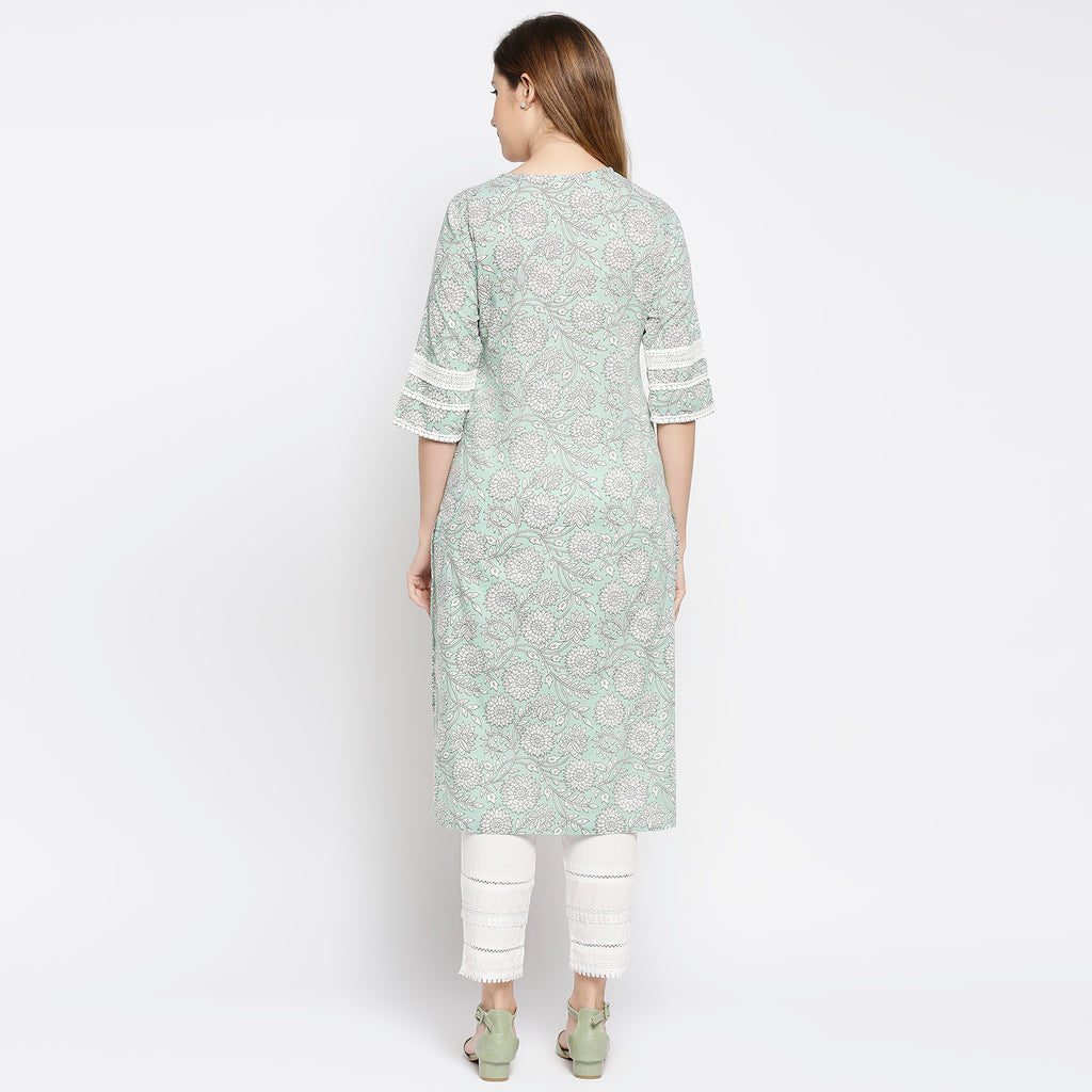 Women's Green Cotton Printed Kurta