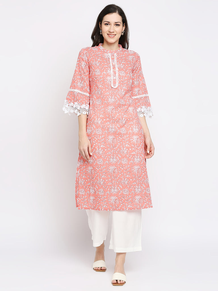 Women's Mustard Cotton Printed Kurta