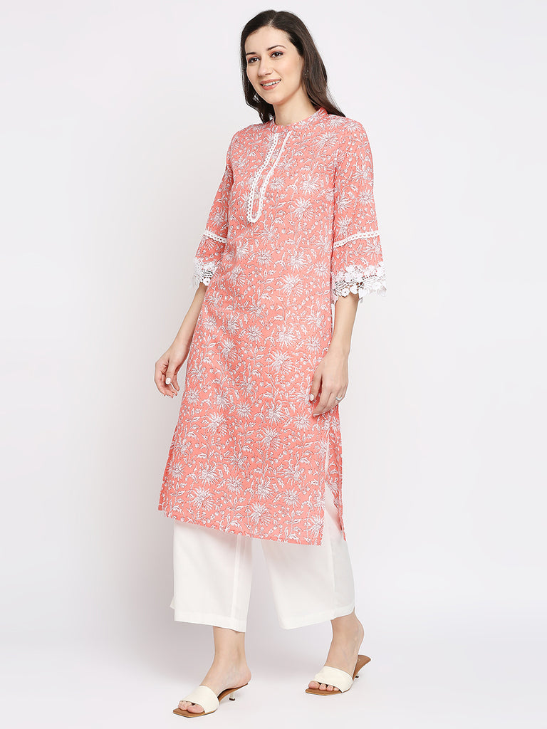 Women's Mustard Cotton Printed Kurta
