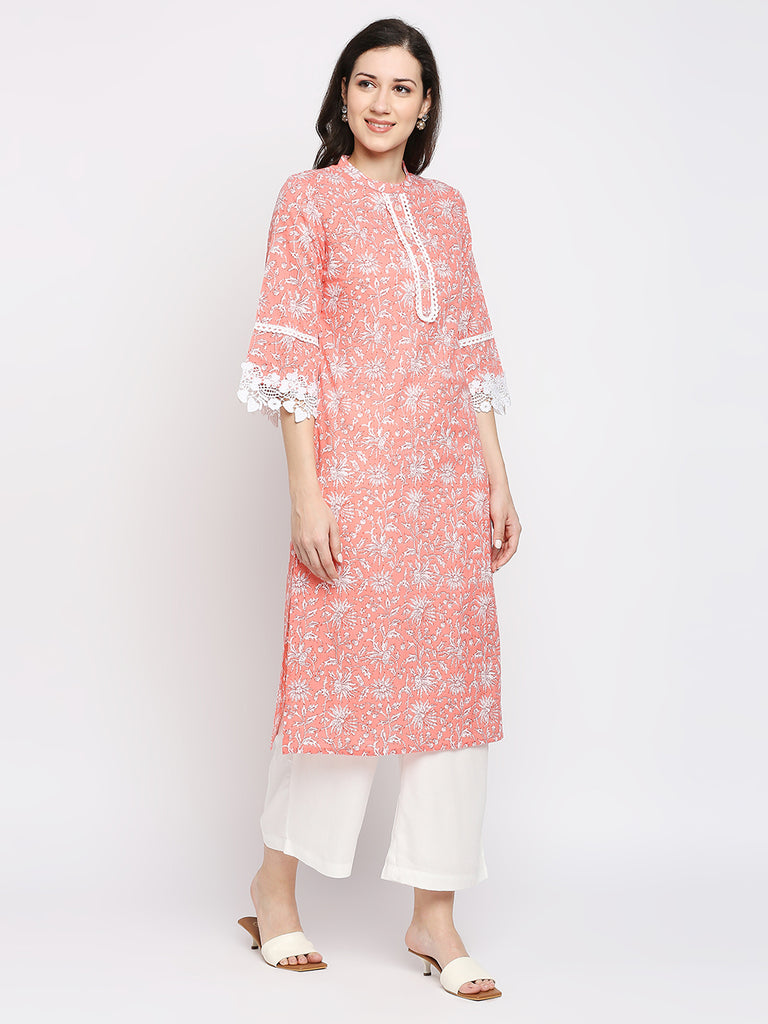 Women's Mustard Cotton Printed Kurta