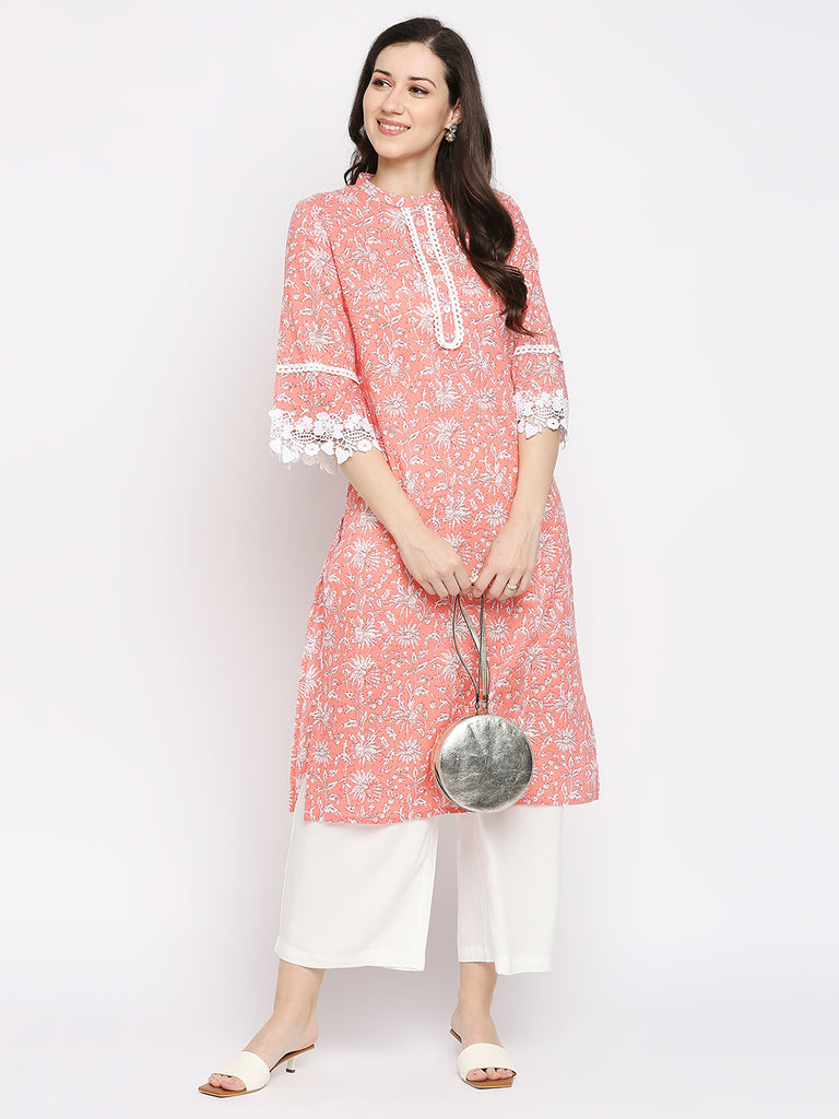 Women's Mustard Cotton Printed Kurta