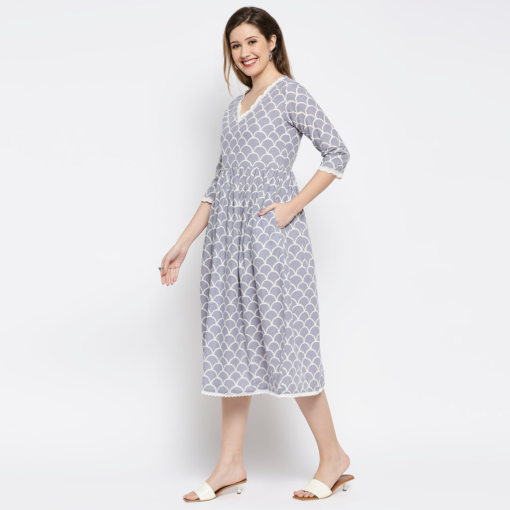Women's Blue Cotton Printed Kurta