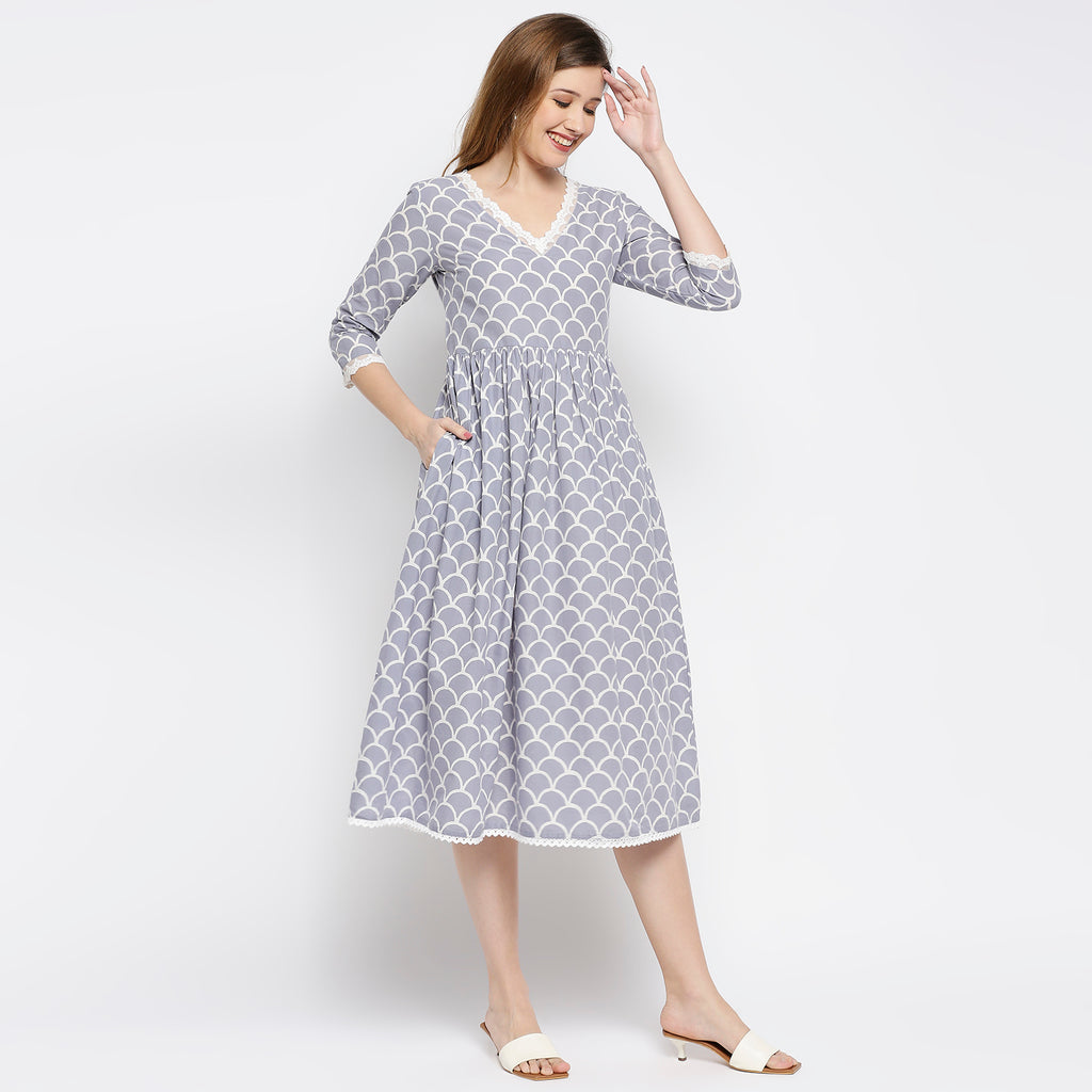 Women's Blue Cotton Printed Kurta