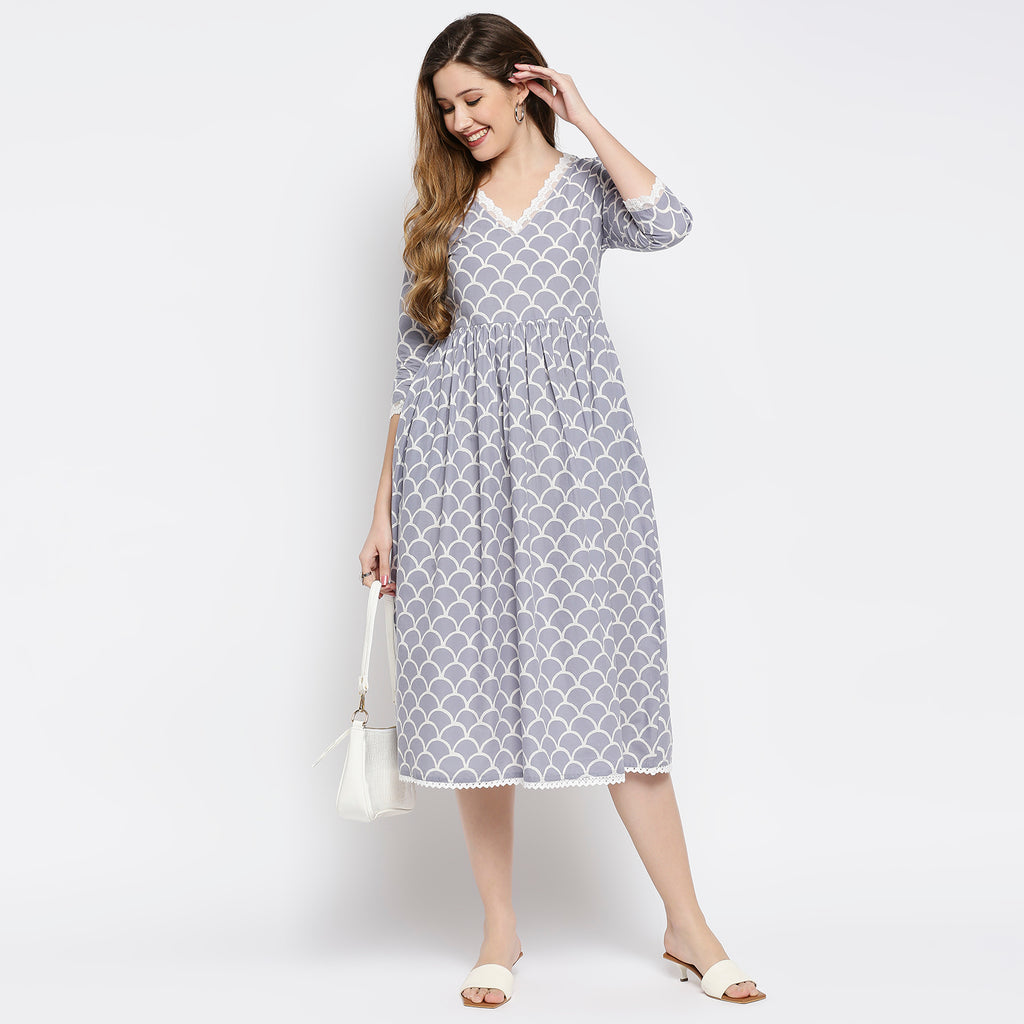 Women's Blue Cotton Printed Kurta
