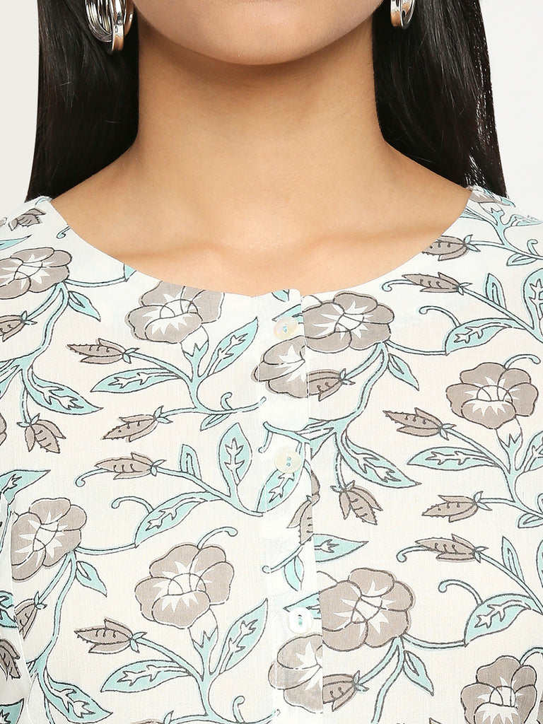 Women's Sky Blue Cotton  Kurta