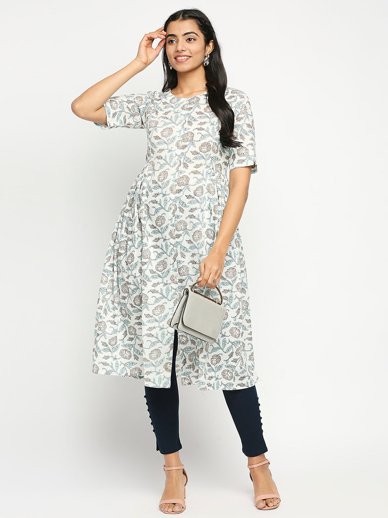 Women's Sky Blue Cotton  Kurta