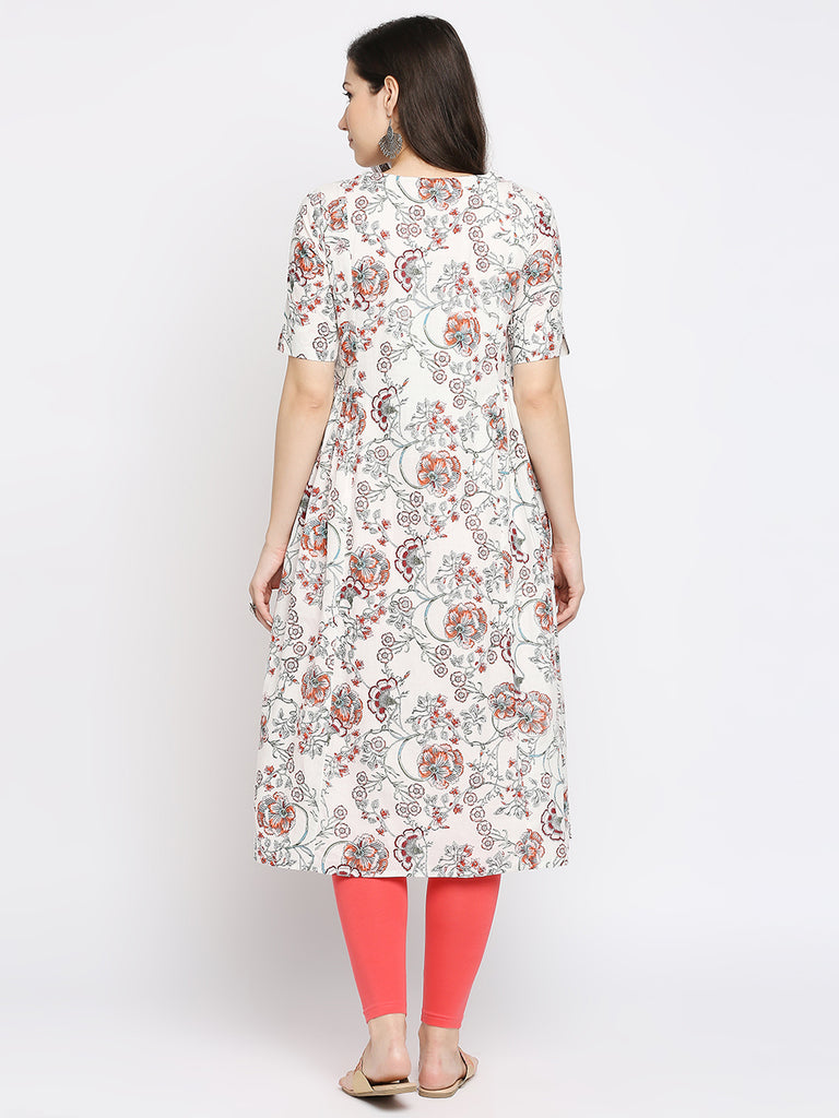 Women's Off White Cotton Printed Kurta