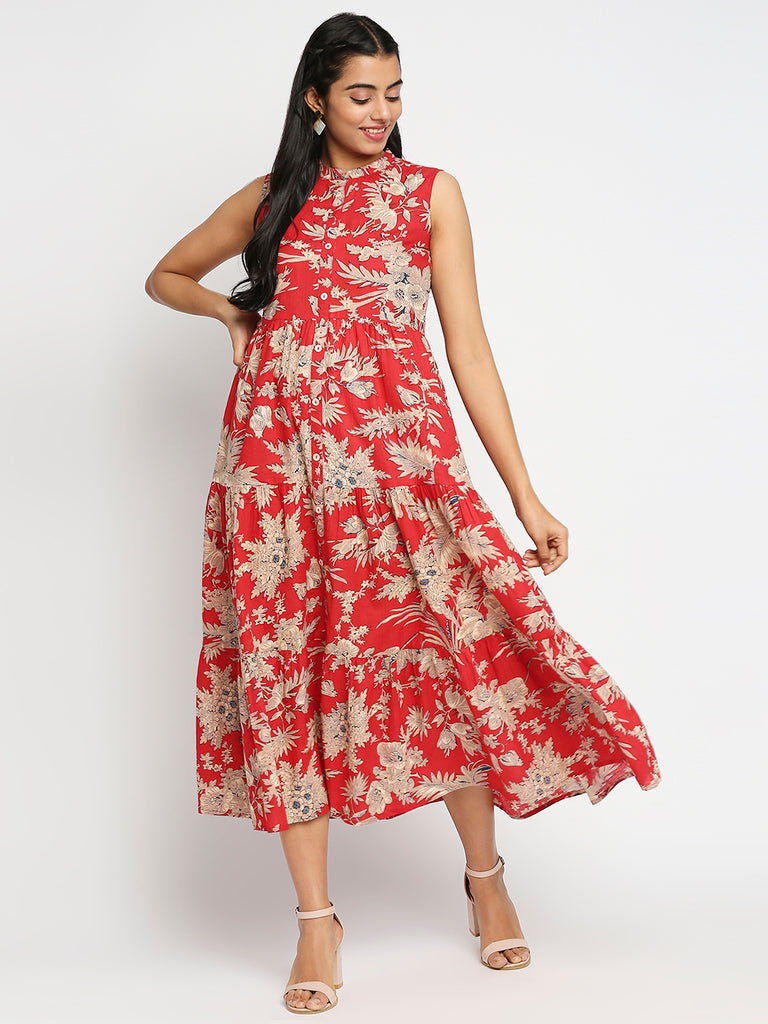 Women's Red Cotton  Kurta