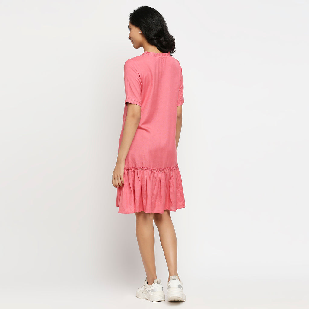 Women's Pink Rayon Embroidered Dress