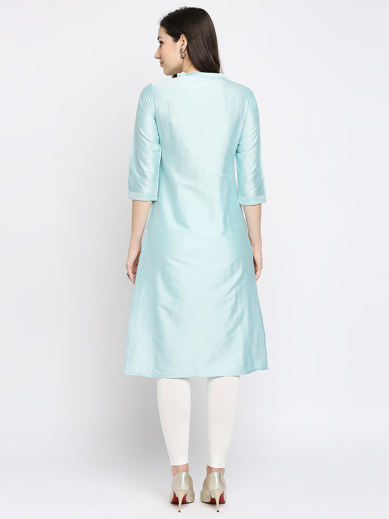 Women's Turq Viscose Embroidered Kurta