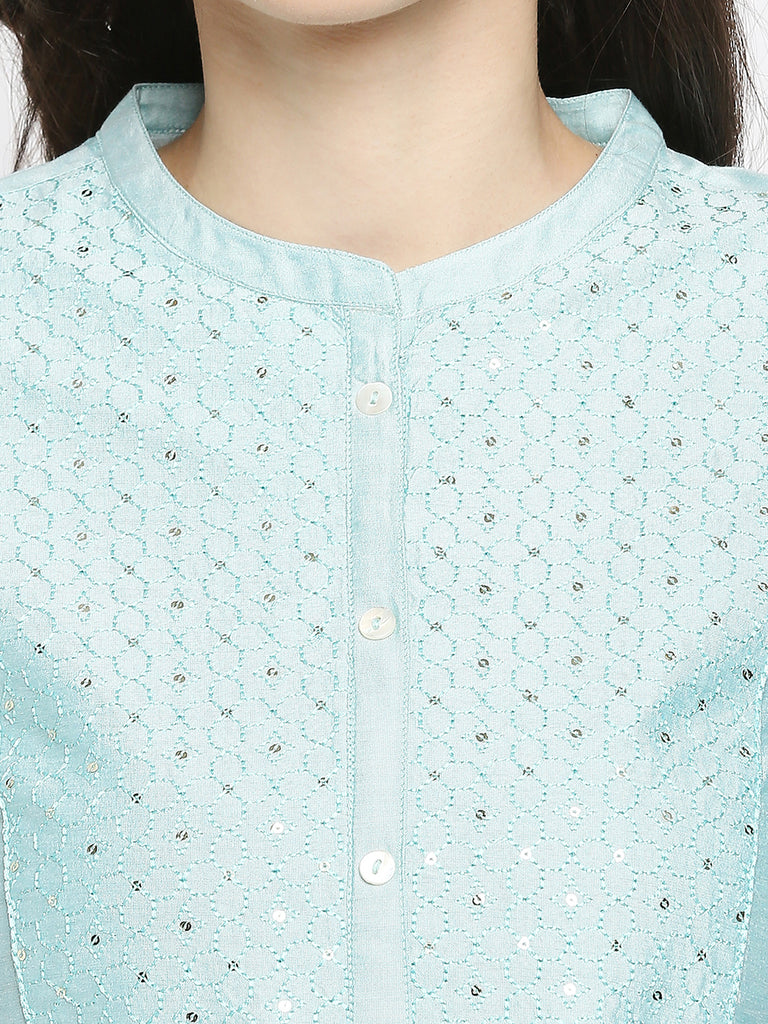 Women's Turq Viscose Embroidered Kurta