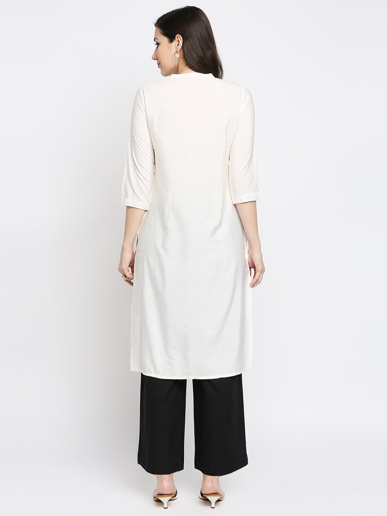 Women's Cream Viscose Embroidered Kurta