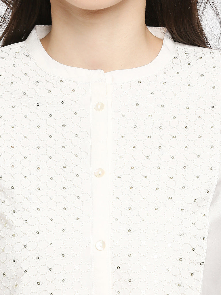 Women's Cream Viscose Embroidered Kurta