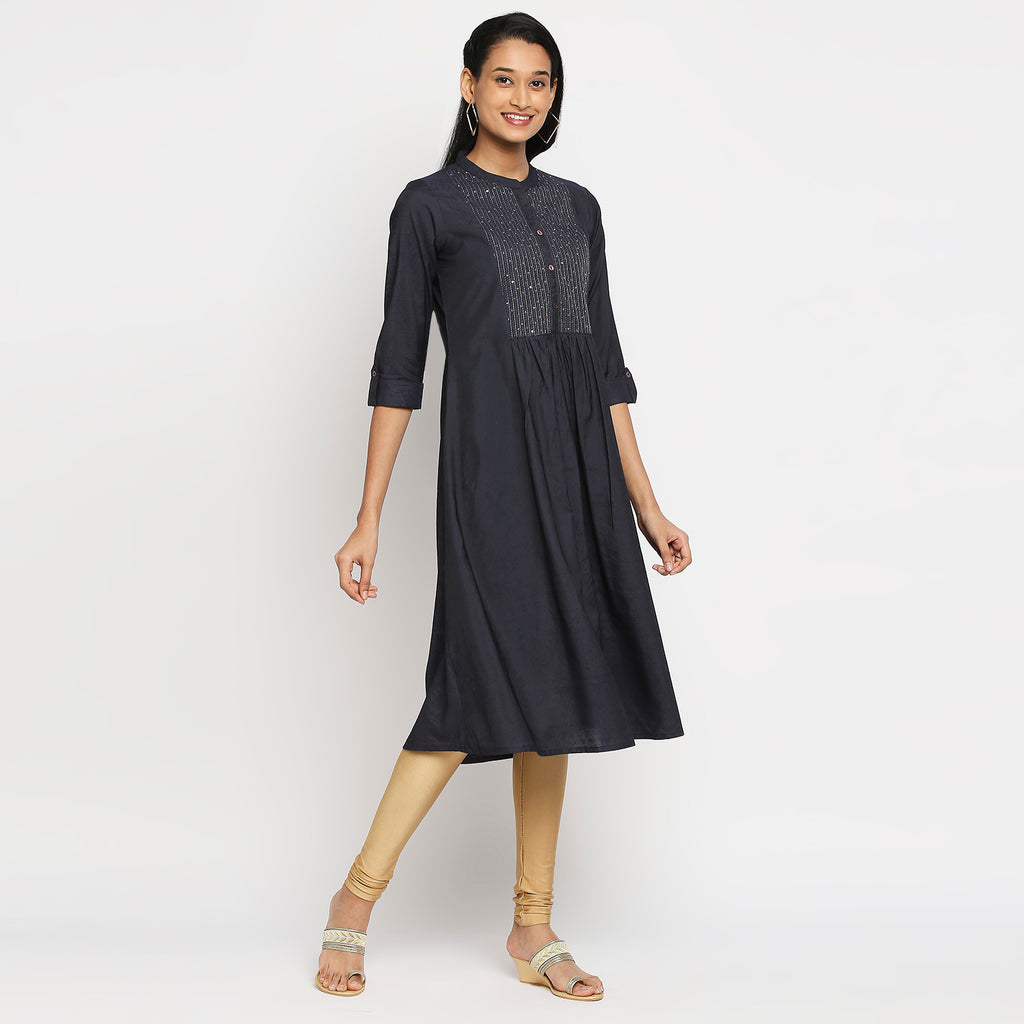 Women's Navy Gadhwaal Embroidered Kurta
