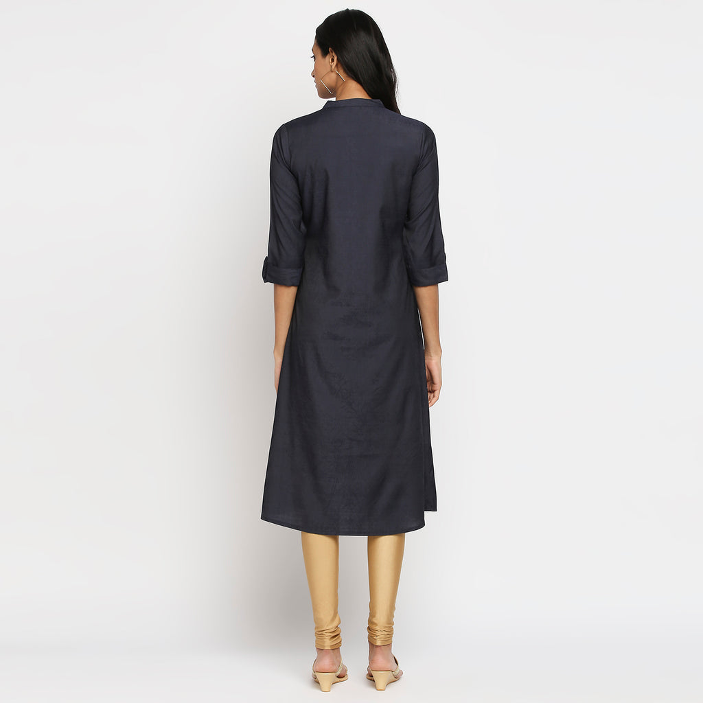 Women's Navy Gadhwaal Embroidered Kurta