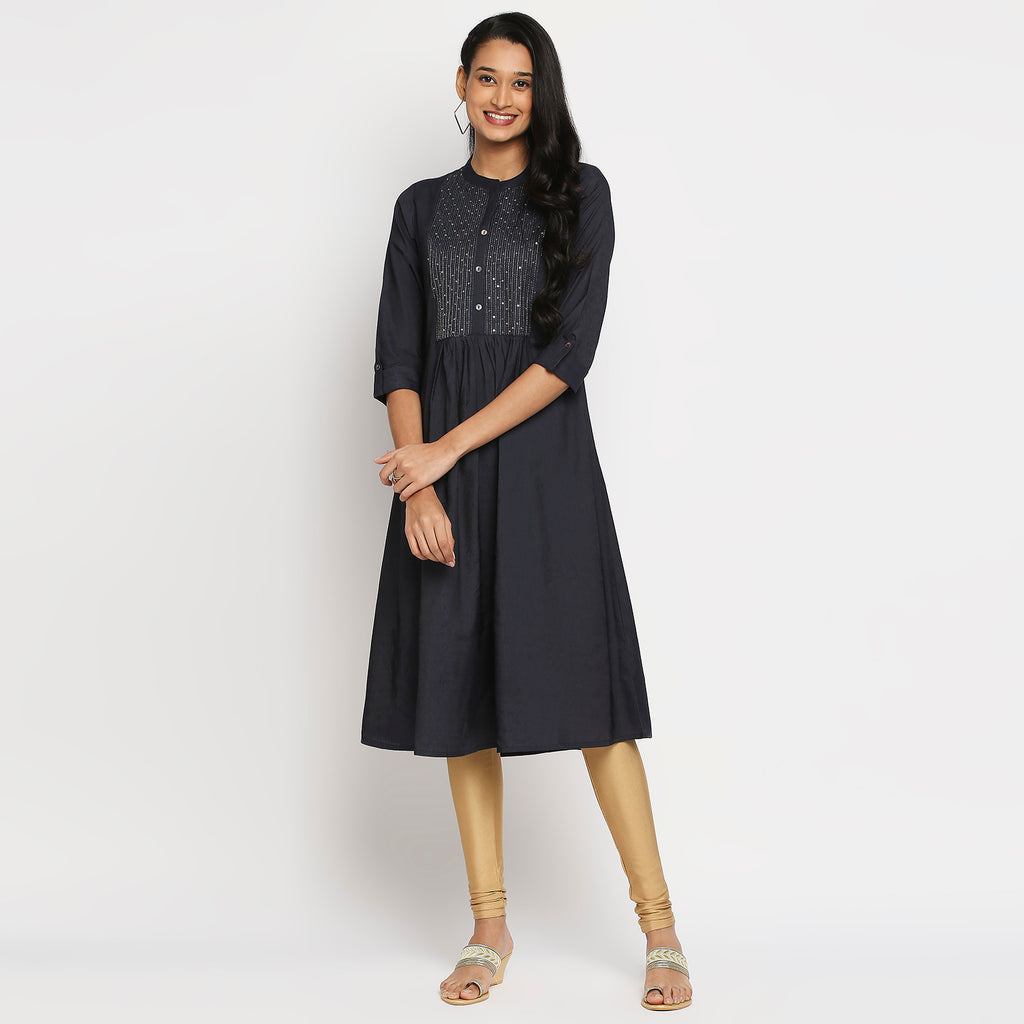 Women's Navy Gadhwaal Embroidered Kurta