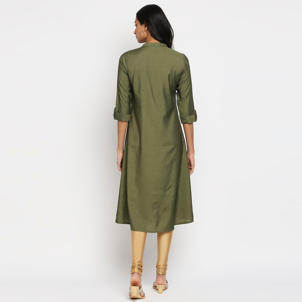 Women's Camo Green Gadhwaal Embroidered Kurta