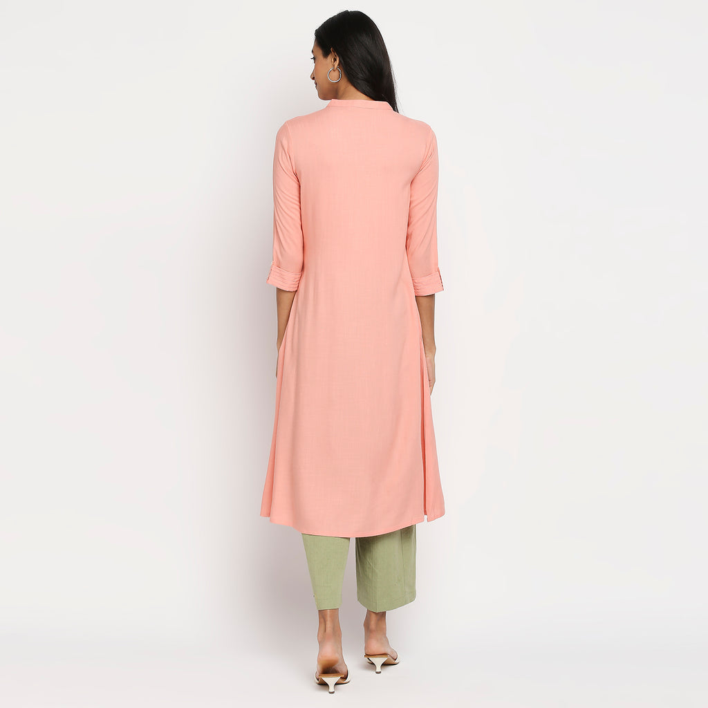 Women's Peach Viscose Embroidered Kurta