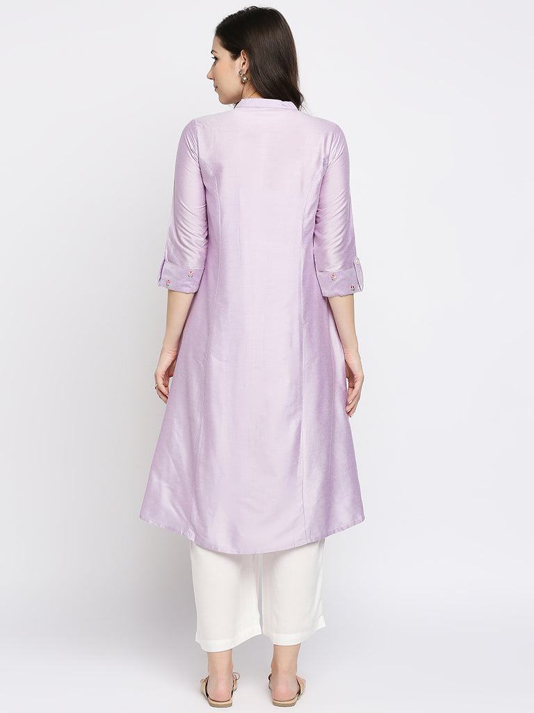 Women's Lavender Viscose Embroidered Kurta
