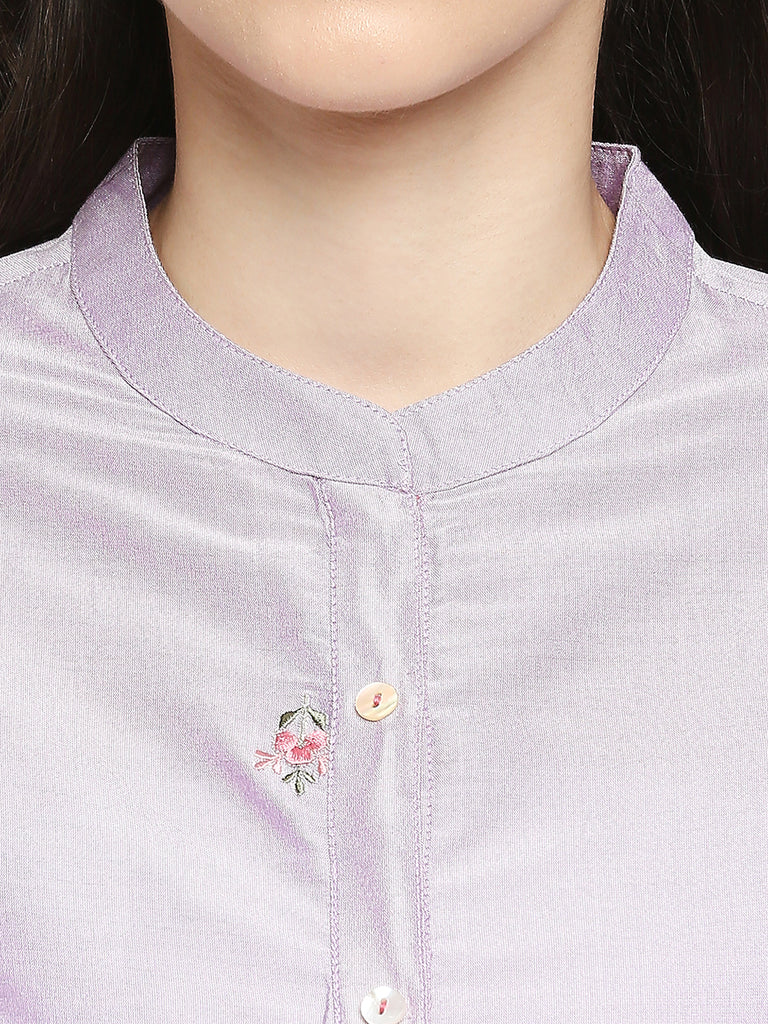 Women's Lavender Viscose Embroidered Kurta