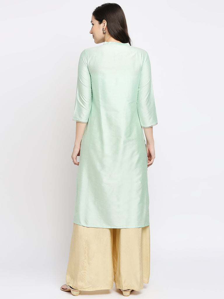 Women's Light Green Viscose Embroidered Kurta
