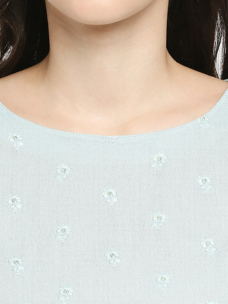 Women's Sky Blue Viscose Embroidered Nylangan Topwear