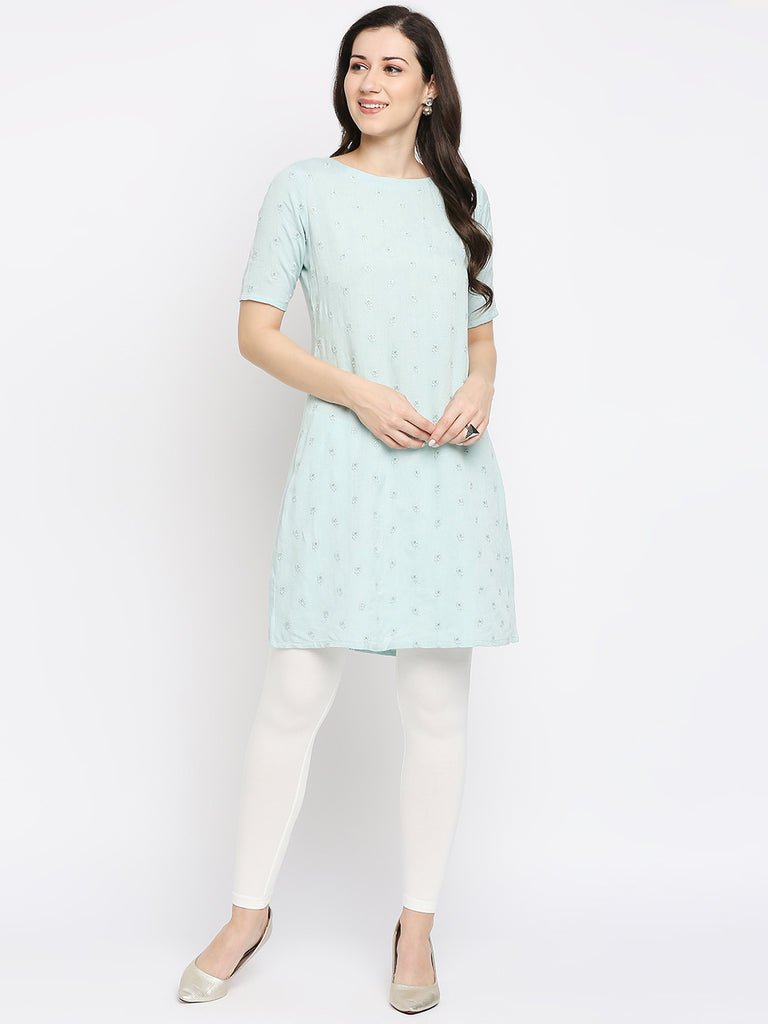 Women's Sky Blue Viscose Embroidered Nylangan Topwear