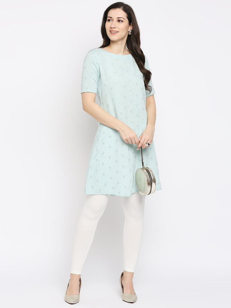 Women's Sky Blue Viscose Embroidered Nylangan Topwear