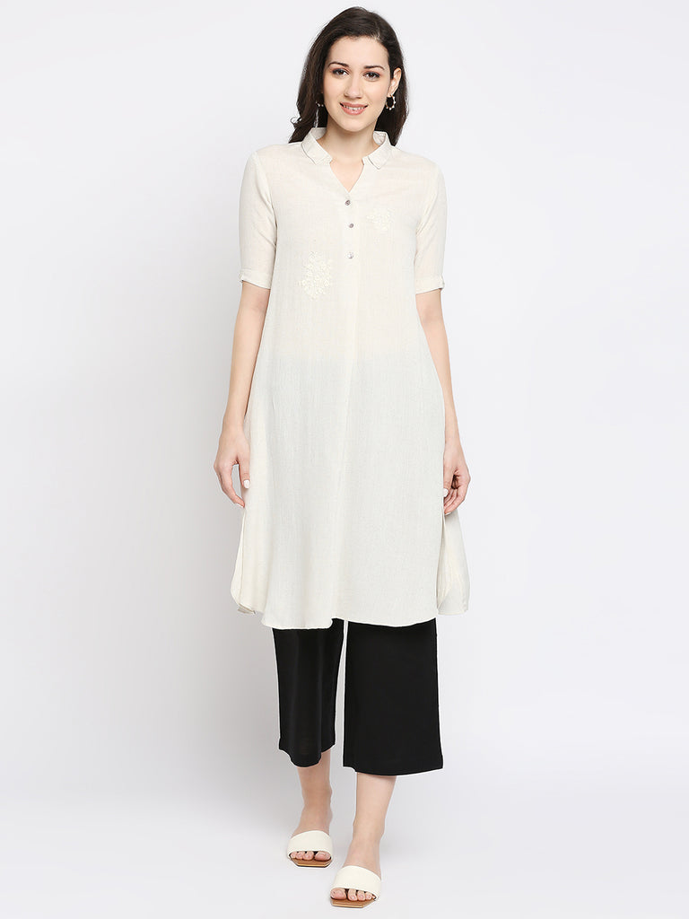 Women's Natural Viscose Embroidered Nylangan Topwear