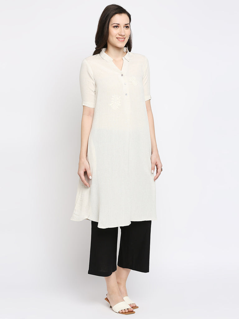 Women's Natural Viscose Embroidered Nylangan Topwear