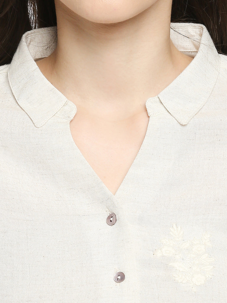 Women's Natural Viscose Embroidered Nylangan Topwear
