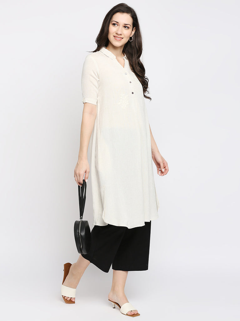 Women's Natural Viscose Embroidered Nylangan Topwear