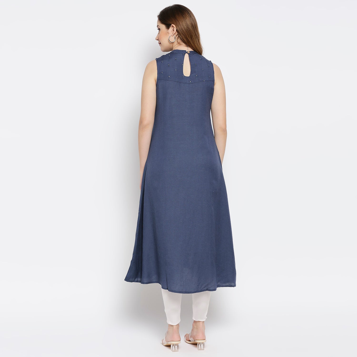 Women Blue Viscose Embroidered Kurta