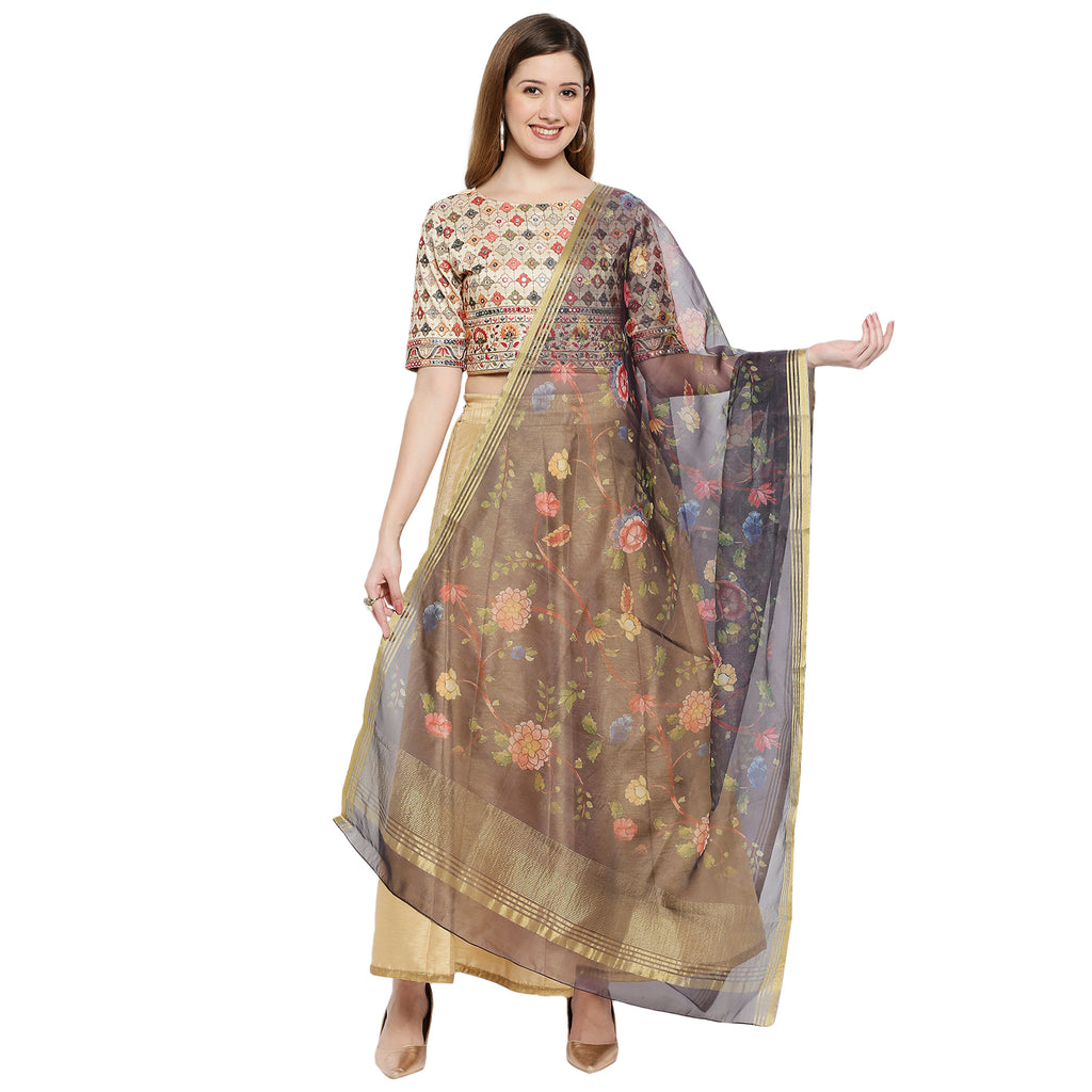 Women Purple Chanderi Slub Digital Printed Dupatta