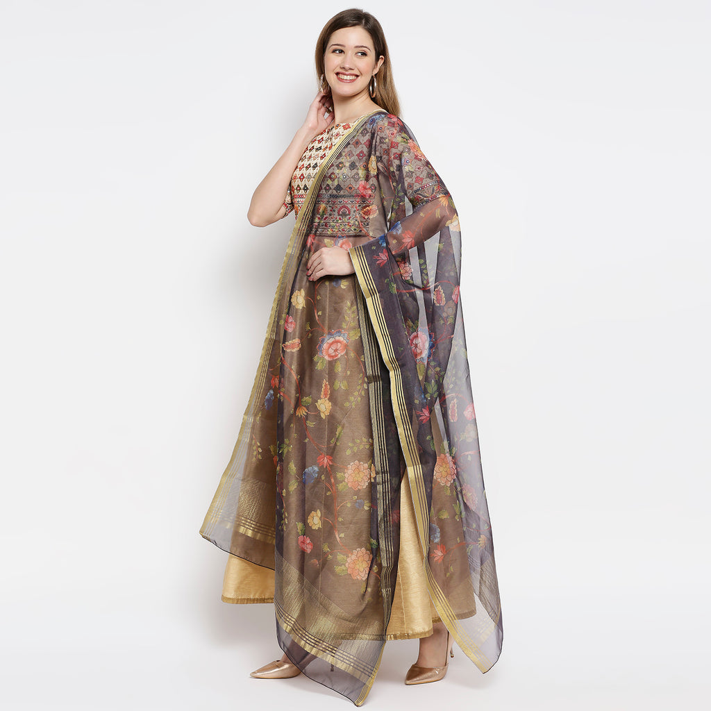 Women Purple Chanderi Slub Digital Printed Dupatta