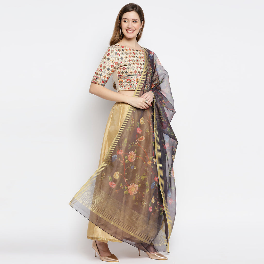 Women Purple Chanderi Slub Digital Printed Dupatta