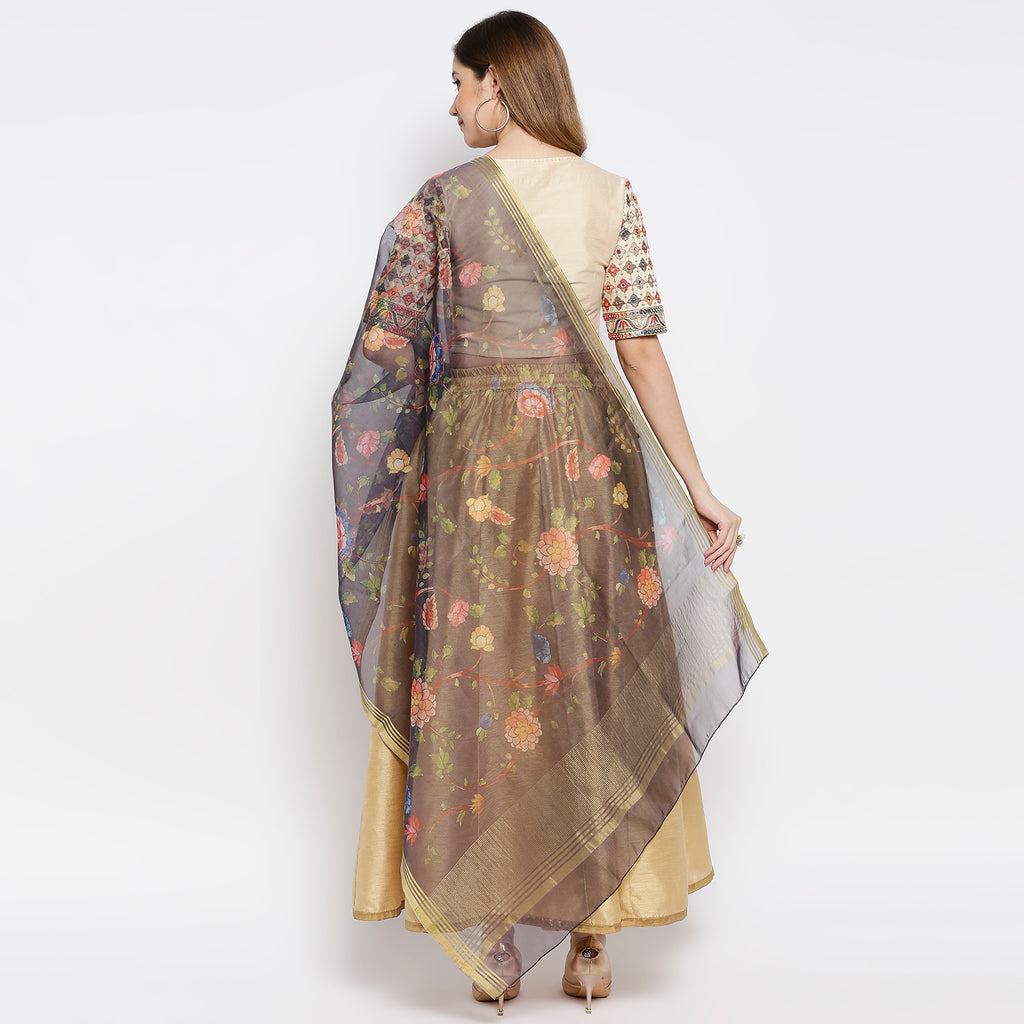 Women Purple Chanderi Slub Digital Printed Dupatta