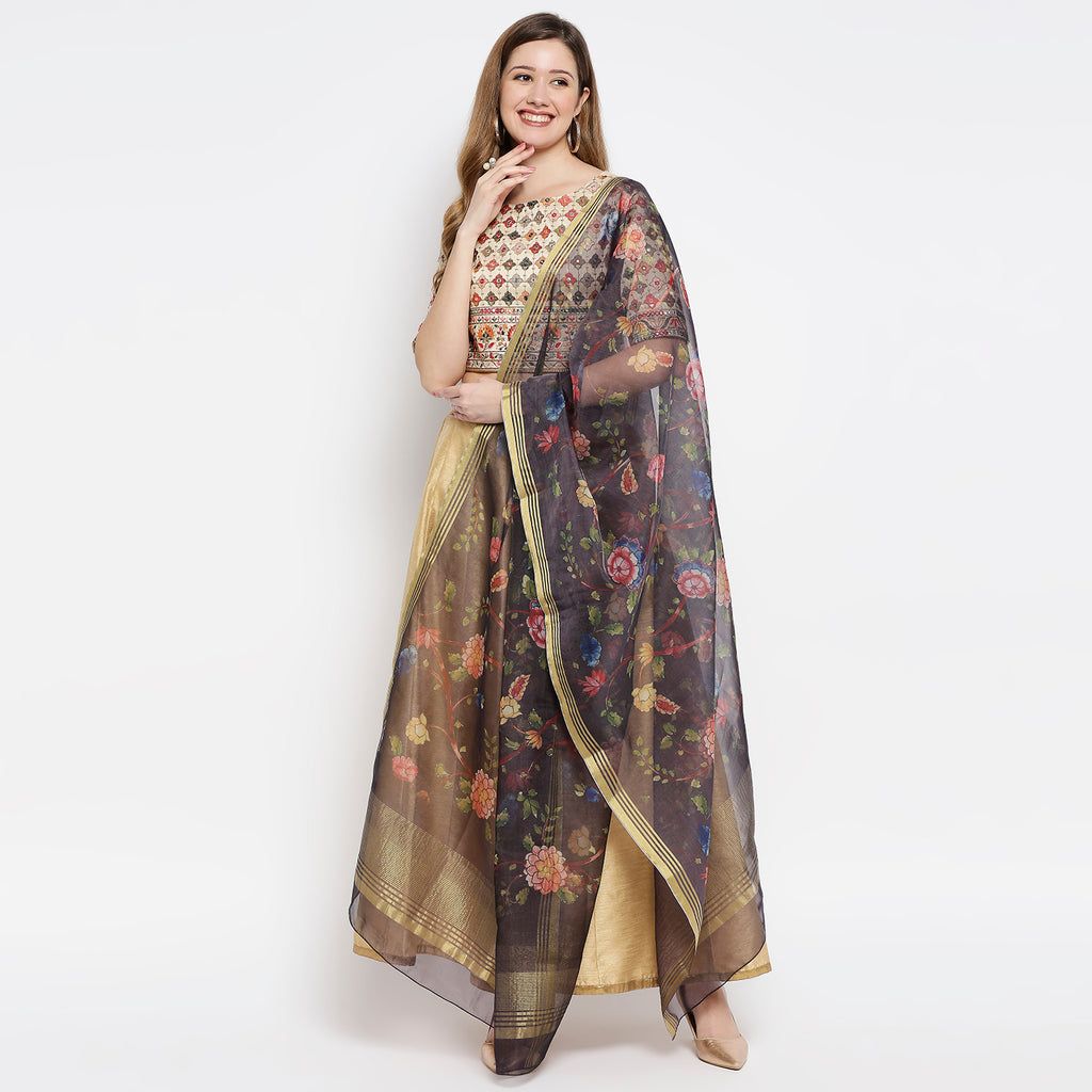 Women Purple Chanderi Slub Digital Printed Dupatta