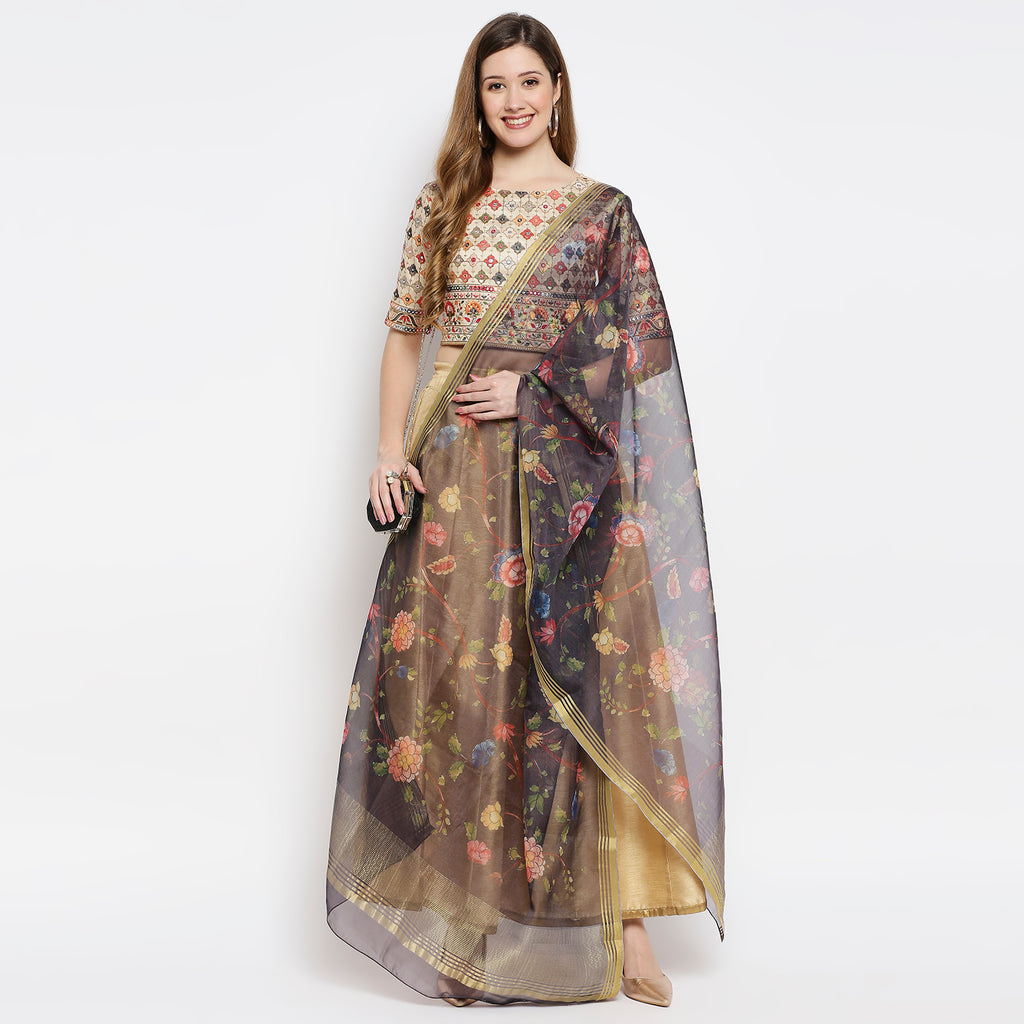 Women Purple Chanderi Slub Digital Printed Dupatta